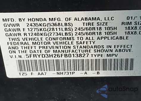 2015 Acura Mdx from USA, damaged, VIN 5FRYD3H26FB013827